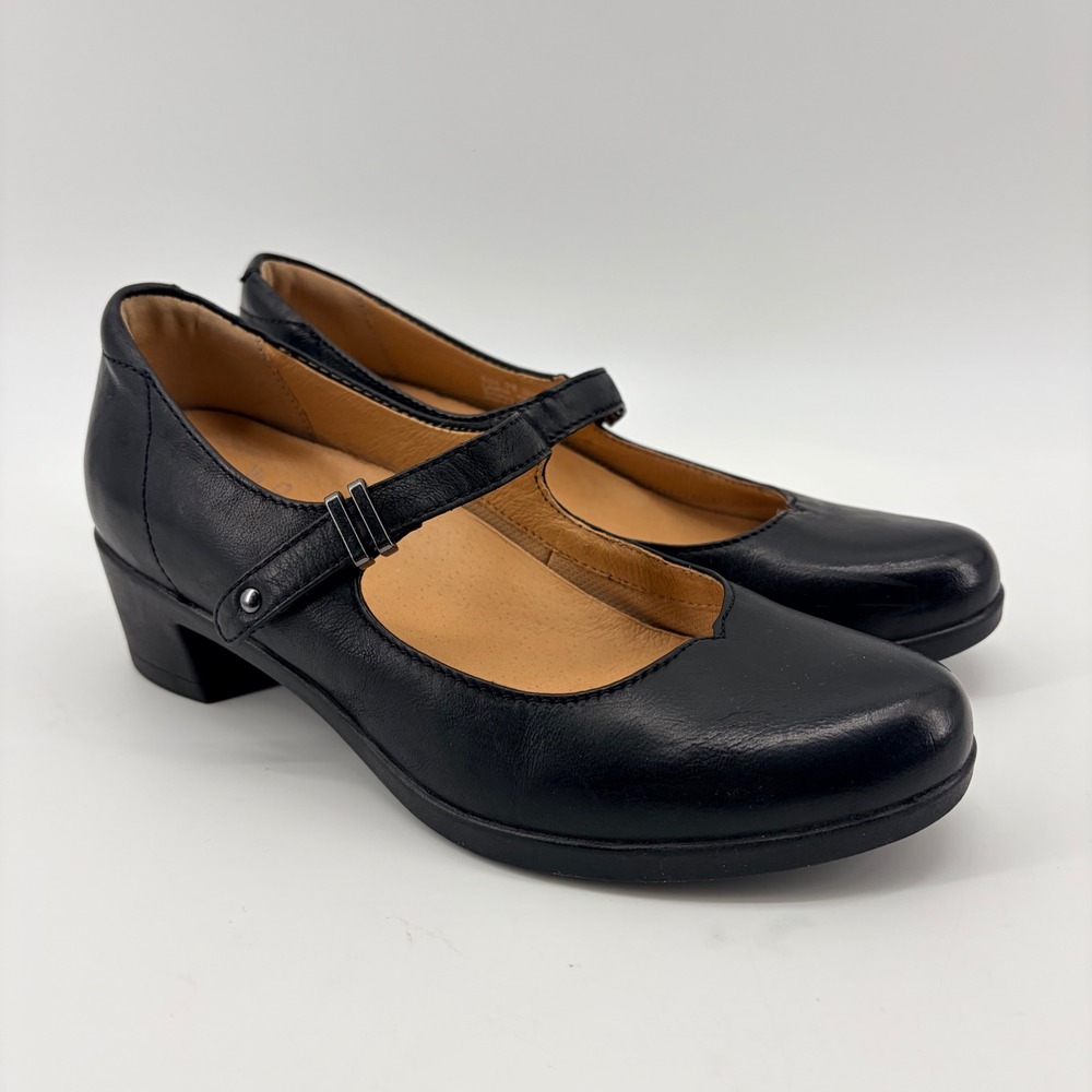 Dansko Fawna Mary Jane Women 38 Black Leather Block Heel Pump Comfort Shoe
